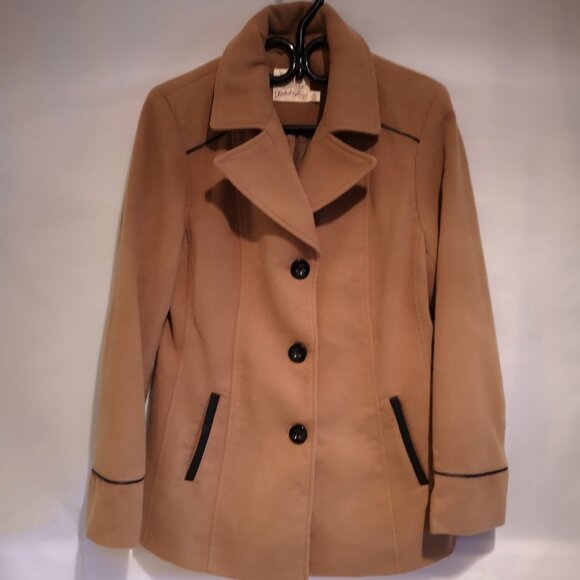 Faded Glory Ladies Size Medium (8-10) Flocked Tan Coat with Faux Leather Accents - Picture 1 of 8